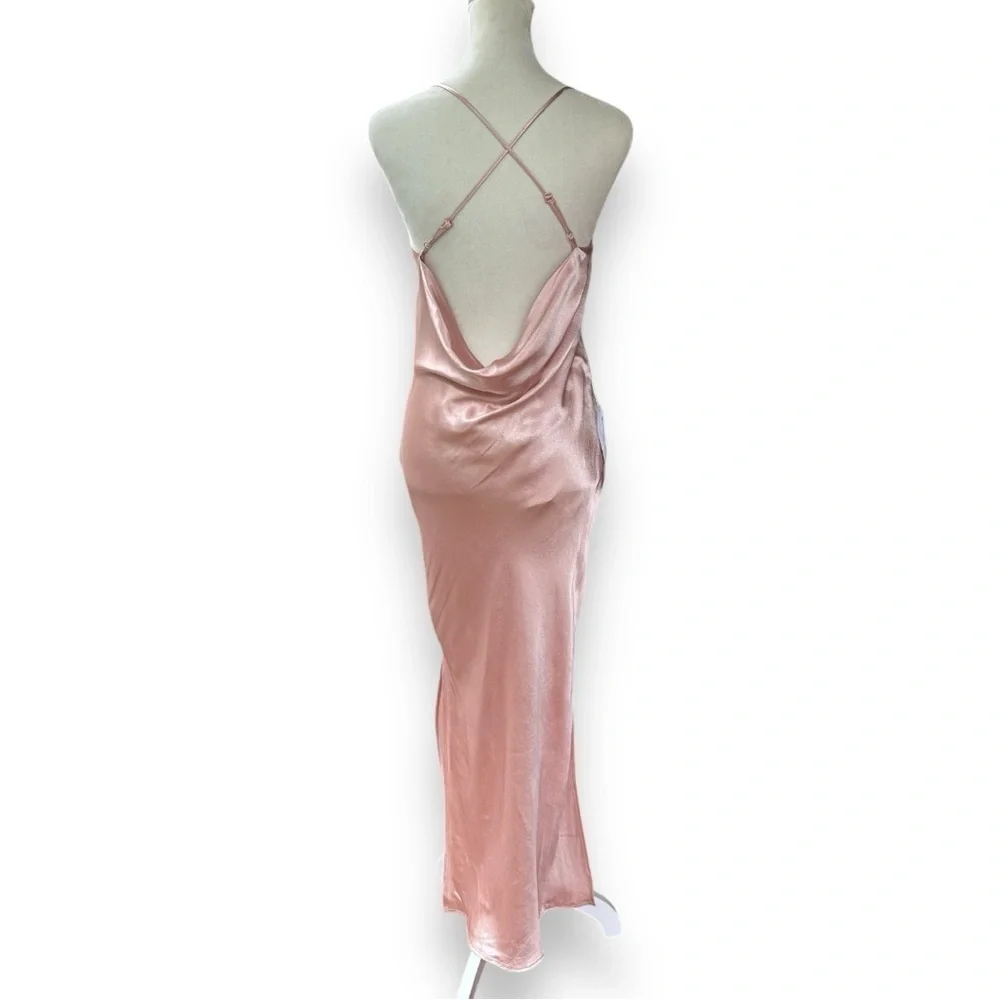 New Topshop Cowl Back Satin Midi Slip Dress in Blush | Size 4